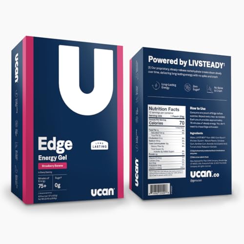 UCAN Edge Energy Gel Shots, Strawberry Banana (12, 2 Ounce Packets) for Running, Training, Workouts, Fitness, Cycling, Crossfit | Sugar-Free, Vegan, & Keto Friendly Energy Supplement