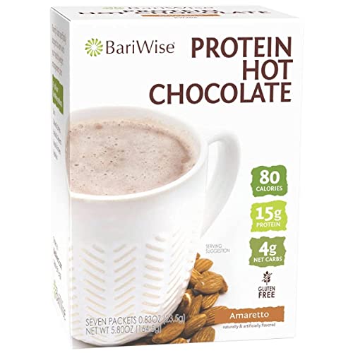 BariWise Protein Hot Cocoa, Amaretto, 80 Calories, 15g Protein, 4g Net Carbs, Gluten Free (7ct)