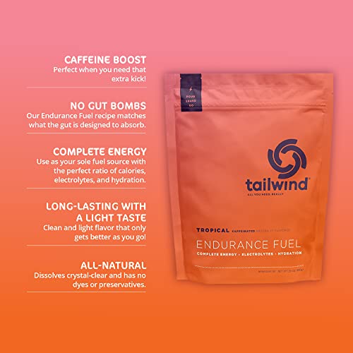 Tailwind Nutrition Endurance Fuel, Caffeine Drink Mix with Electrolytes, Non-GMO, Free of Soy, Dairy, and Gluten, Vegan Friendly, Tropical Buzz, 30 Servings