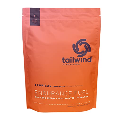 Tailwind Nutrition Endurance Fuel, Caffeine Drink Mix with Electrolytes, Non-GMO, Free of Soy, Dairy, and Gluten, Vegan Friendly, Tropical Buzz, 50 Servings