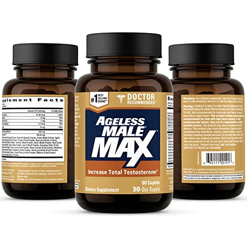 Ageless Male Max Total Testosterone Booster for Men – Reduce Fat Faster Than Exercise Alone & Increase Nitric Oxide with Powerful, Safe Total Test Booster (60 Caplets, 1-Bottle)