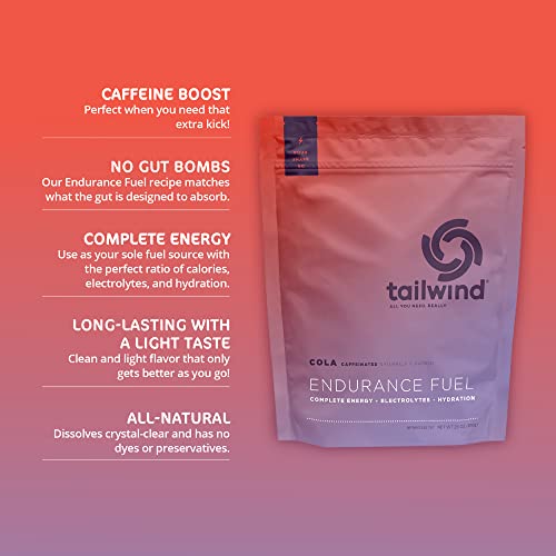 Tailwind Nutrition Endurance Fuel, Caffeine Drink Mix with Electrolytes, Non-GMO, Free of Soy, Dairy, and Gluten, Vegan Friendly, Colorado Cola, 30 Servings