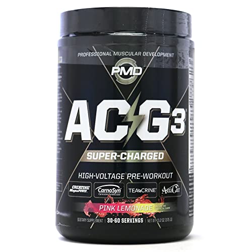 PMD Sports ACG3 Supercharged - Pre Workout - Powerful Strength, High Energy, Maximize Mental Focus, Endurance and Optimum Workout Performance for Men and Women - Pink Lemonade (60 Servings)