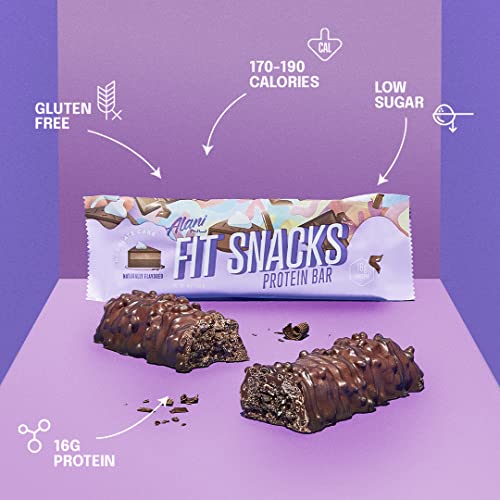 Alani Nu Fit Snack Protein Bar, Gluten-Free Bars, 16g Protein, Low-Sugar, Low-Carb, Gluten-Free, Chocolate Cake, 12 Servings