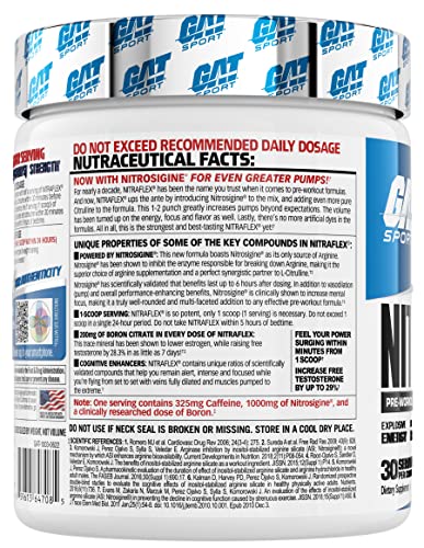 GAT Sport Nitraflex Advanced Pre-Workout Powder, Increases Blood Flow, Boosts Strength and Energy, Improves Exercise Performance, Creatine-Free (Blue Raspberry, 30 Servings)