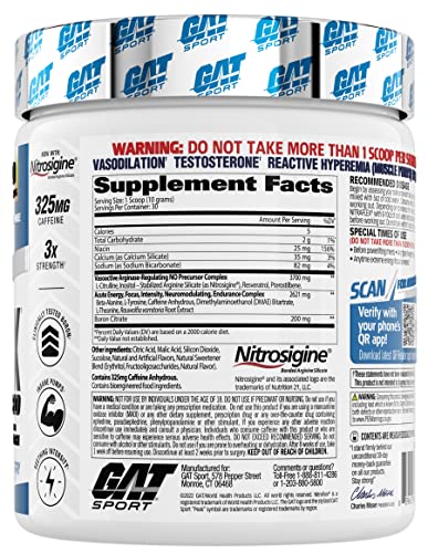 GAT Sport Nitraflex Advanced Pre-Workout Powder, Increases Blood Flow, Boosts Strength and Energy, Improves Exercise Performance, Creatine-Free (Blue Raspberry, 30 Servings)