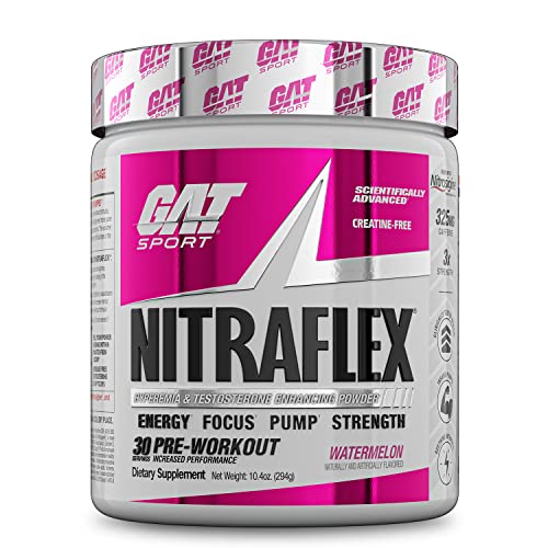 GAT Sport Nitraflex Advanced Pre-Workout Powder, Increases Blood Flow, Boosts Strength and Energy, Improves Exercise Performance, Creatine-Free (Watermelon, 30 Servings)