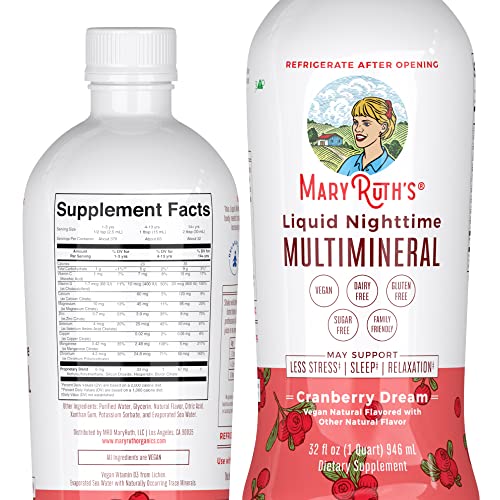 MaryRuth Organics Nighttime Liquid Multimineral Supplement | Sugar Free | Natural Sleep Support for Adults & Kids 1+ | Magnesium, Calcium & MSM | Cranberry Flavor | Vegan | Gluten Free | 32 Fl Oz