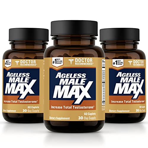 Ageless Male Max Total Testosterone Booster for Men – Reduce Fat Faster Than Exercise Alone & Increase Nitric Oxide with Powerful, Safe Total Test Booster (180 Caplets, 3-Pack)