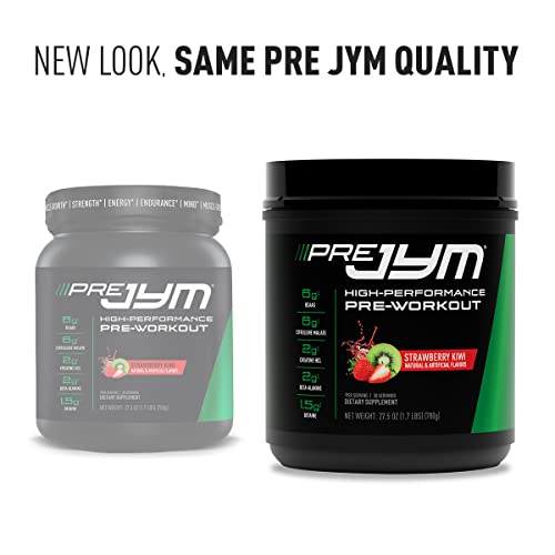JYM Supplement Science Pre JYM Strawberry Kiwi Pre Workout Powder - BCAAs, Nootropics, Creatine HCI, Citrulline, Beta-Alanine, Betaine, Taurine, Huperzine 30 Servings