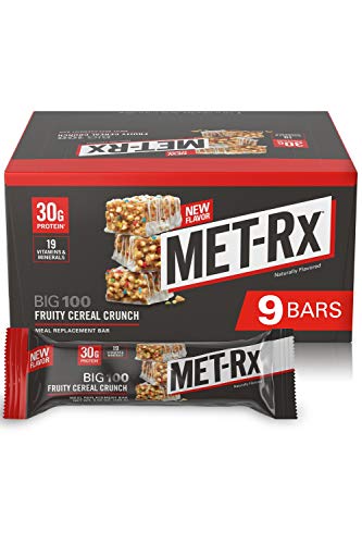 MET-Rx Big 100 Colossal Protein Bars, Fruity Cereal Crunch Meal Replacement Bars, 9 Count