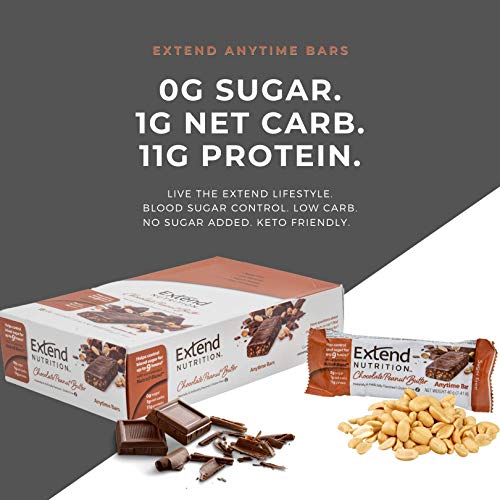 Extend Nutrition Diabetic Protein Bars, Sugar Free Snacks for Diabetic Adults, Diabetic Snacks and Sugar Free Candy for Diabetics to Help Blood Sugar Support, Low Carb, Chocolate Peanut Butter, 15 Count