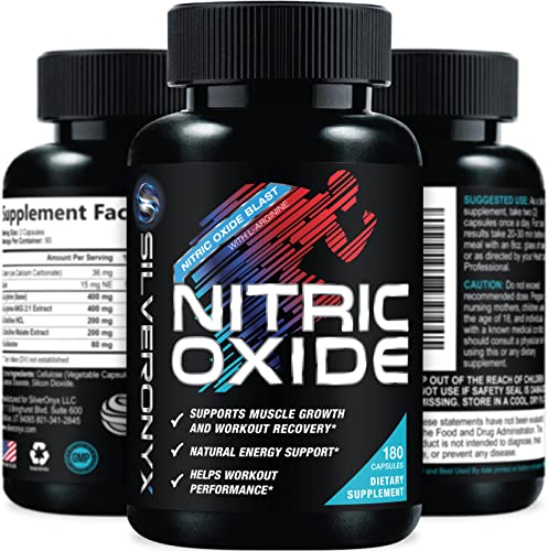 Extra Strength Nitric Oxide Supplement L Arginine 3X Strength - Citrulline Malate, AAKG, Beta Alanine - Premium Muscle Supporting Nitric Booster for Strength & Energy to Train Harder - 180 Capsules