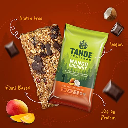 Tahoe Trail Bar, Plant-Based Natural Energy Bar (1.94 Ounce Protein Bar, 12 Count) High Protein Non-GMO, Gluten-Free, Vegan Healthy Snacks - Mango Coconut