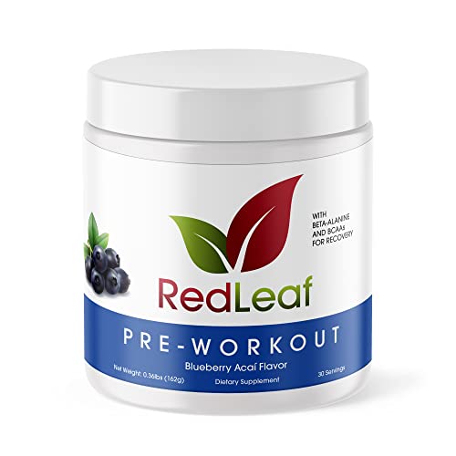 Red Leaf Pre-Workout Energizer Powder, BCAA's, Beta-Alanine, Amino Acids and Green Tea for Immune Support and Preworkout Energy - Natural Blueberry Acaí Flavor, 30 Servings