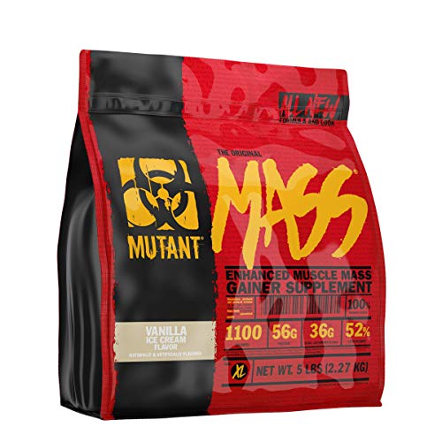 Mutant Mass Weight Gainer Protein Powder – Build Muscle Size and Strength with 1100 Calories – 56 g Protein – 26.1 g EAAs – 12.2 g of BCAAs – 5 lbs – Vanilla Ice Cream