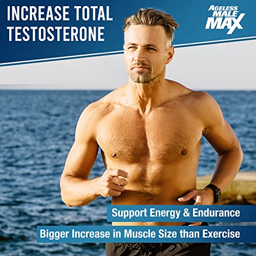 Ageless Male Max Total Testosterone Booster for Men and Nitric Oxide Booster - Improve Workouts, Reduce Fat Faster Than Exercise Alone, Support Sleep, Drive & Energy, 120ct - 2 Month Supply