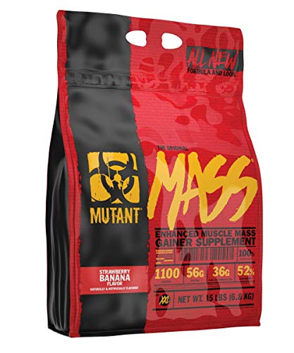 Mutant Mass Weight Gainer Protein Powder – Build Muscle Size and Strength with 1100 Calories – 56 g Protein – 26.1 g EAAs – 12.2 g of BCAAs – 15 lbs – Strawberry Banana