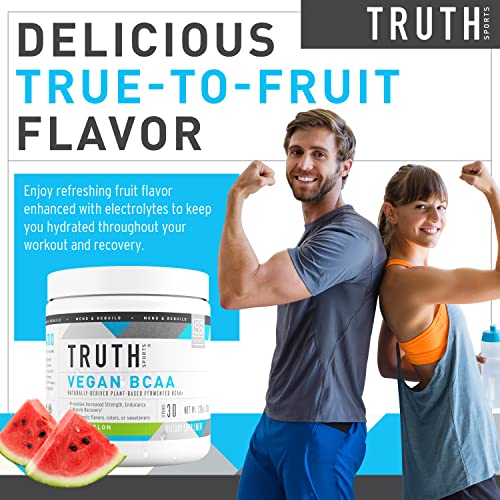 Truth Nutrition Vegan BCAA Powder- 2:1:1 Ratio Natural BCAAS Amino Acids Powder for Energy, Muscle Building, Post Workout Recovery Drink for Muscle Recovery (Watermelon, 30 Servings)