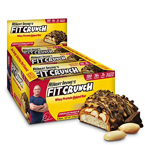 FITCRUNCH Snack Size Protein Bars, Designed by Robert Irvine, World’s Only 6-Layer Baked Bar, Just 3g of Sugar & Soft Cake Core (9 Count, Chocolate Peanut Butter)