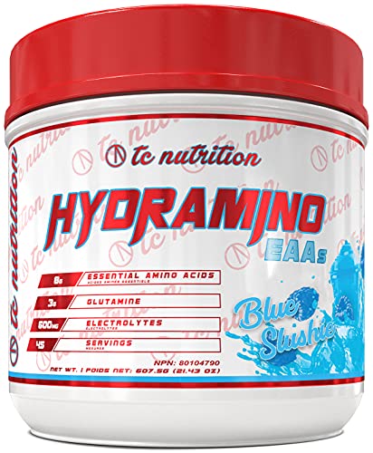 Hydramino EAA + BCAA Powder - 45 Servings - Essential Amino Acids Supplement & Electrolyte Powder For Recovery, Strength, & Hydration, 7g BCAAs, 8g EAAs, 600mg Electrolytes, More (Vegan, Blue Slushie)
