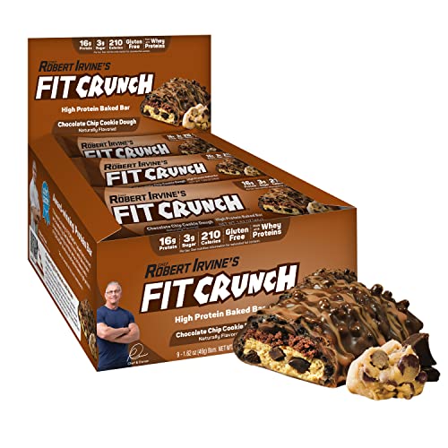 FITCRUNCH Snack Size Protein Bars, Designed by Robert Irvine, 6-Layer Baked Bar, 3g of Sugar & Soft Cake Core (9 Bars, Chocolate Chip Cookie Dough)
