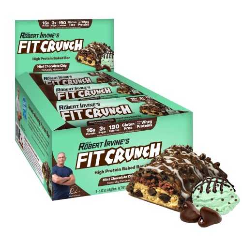 FITCRUNCH Snack Size Protein Bars, Designed by Robert Irvine, World’s Only 6-Layer Baked Bar, Just 3g of Sugar & Soft Cake Core (9 Count, Mint Chocolate Chip)