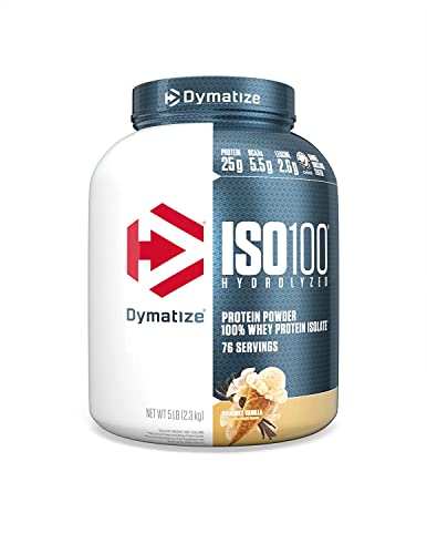 Dymatize ISO100 Hydrolyzed Protein Powder, 100% Whey Isolate Protein, 25g of Protein, 5.5g BCAAs, Gluten Free, Fast Absorbing, Easy Digesting, Chocolate Coconut, 5 Pound