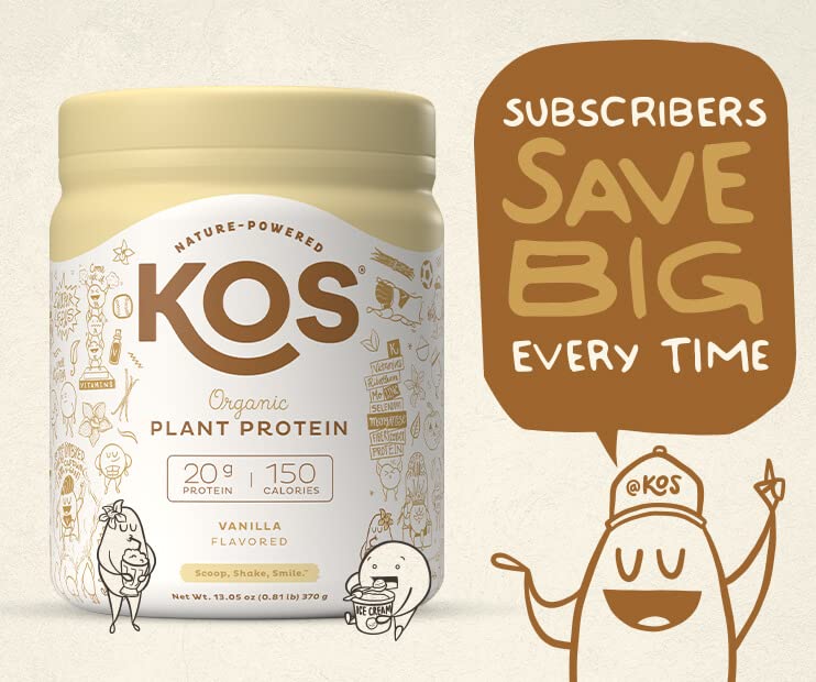 KOS Plant Based Protein Powder, Vanilla USDA Organic - Low Carb Pea Protein Blend, Vegan Superfood Rich in Vitamins & Minerals - Keto, Soy, Dairy Free - Meal Replacement for Women & Men - 10 Servings