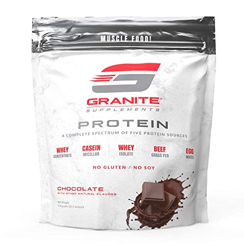 Protein Powder by Granite | 30 Servings of Complete Spectrum Protein to Build Lean Muscle | 5 Protein Sources: Whey Concentrate, Micellar Casein, Isolate, Grass Fed Beef, Egg White | 2lb (Chocolate)