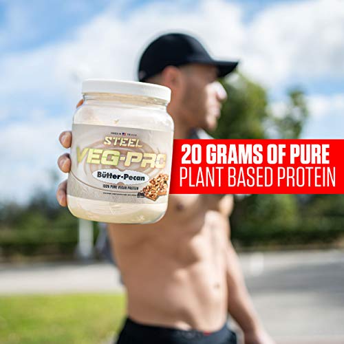 Steel Supplements Veg-PRO | Vegan Protein Powder, Butter Pecan | 25 Servings (1.65lbs) | Organic Protein Powder with BCAA Amino Acid | Gluten Free | Non Dairy | Low Carb Formula Artificial Flavoring