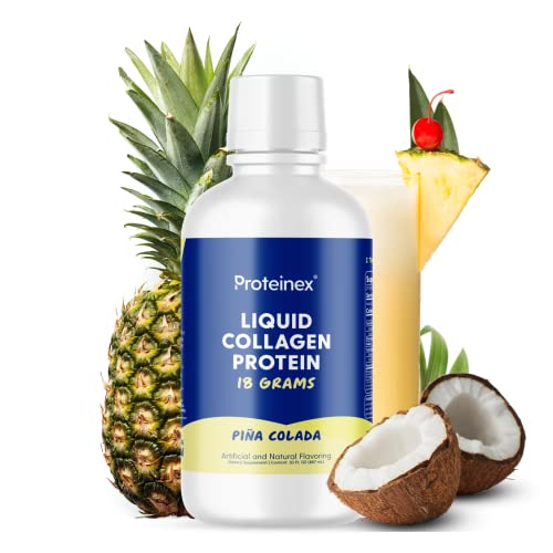 Proteinex Liquid Collagen Protein Supports Muscle and Joints Recovery - Liquid Collagen for Women and Men for Healthy Skin, Hair and Nails - No Carbs Ready to Drink Protein Drink (Pina Colada)
