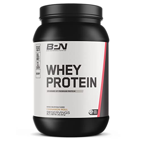 BARE PERFORMANCE NUTRITION, BPN Whey Protein Powder, Cinnamon Roll, 25g of Protein, Excellent Taste & Low Carbohydrates, 88% Whey Protein & 12% Casein Protein, 27 Servings
