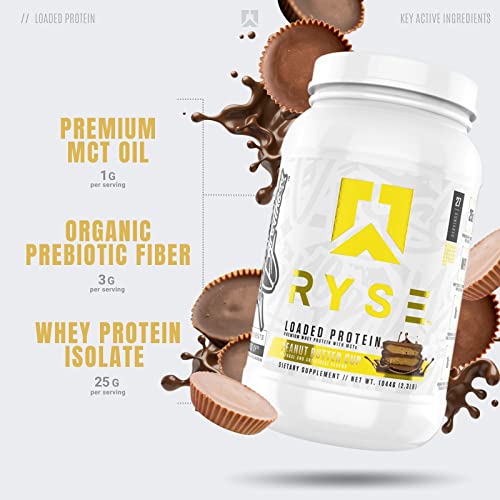 Ryse Core Series Loaded Protein | Build, Recover, Strength | 25g Whey Protein | Added Prebiotic Fiber and MCTs | Low Carbs & Low Sugar | 27 Servings (Peanut Butter Cup)