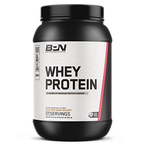 BARE PERFORMANCE NUTRITION, BPN Whey Protein Powder, Nutter Bar Blast, 25g of Protein, Excellent Taste & Low Carbohydrates, 88% Whey Protein & 12% Casein Protein, 27 Servings