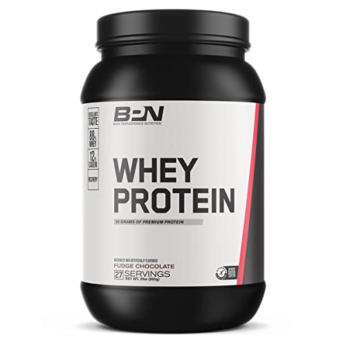 BARE PERFORMANCE NUTRITION, BPN Whey Protein Powder, Fudge Chocolate, 25g of Protein, Excellent Taste & Low Carbohydrates, 88% Whey Protein & 12% Casein Protein, 27 Servings