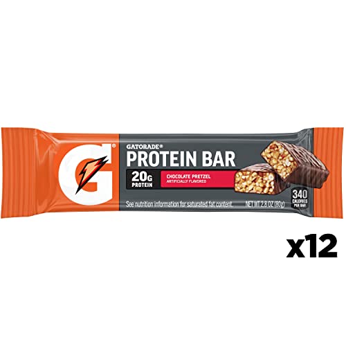 Gatorade Whey Protein Bars, Chocolate Pretzel, 2.8 oz bars (Pack of 12, 20g of protein per bar)
