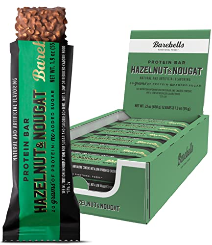 Barebells Protein Bars Hazelnut & Nougat - 12 Count, 1.9oz Bars - Protein Snacks with 20g of High Protein - Chocolate Protein Bar with 1g of Total Sugars - On The Go Protein Snack & Breakfast Bars