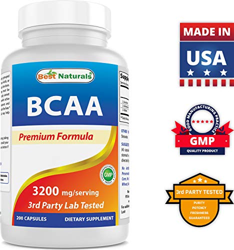 Best Naturals BCAA Branch Chain Amino Acid, 3200mg per Serving, 200 Capsules - Pharmaceutical Grade - 100% Pure Instantized Formula | Pre/Post Workout Bodybuilding Supplement | Boost Muscle Growth