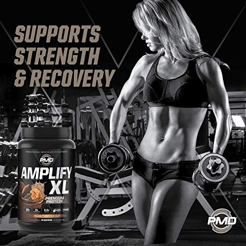 PMD Sports Amplify XL Premium Whey Protein Supplement Hydro Greens Blend - Glutamine and Whey Protein Matrix with Superfood for Muscle, Strength and Recovery - Peanut Butter Cup (24 Servings)