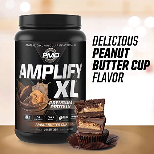 PMD Sports Amplify XL Premium Whey Protein Supplement Hydro Greens Blend - Glutamine and Whey Protein Matrix with Superfood for Muscle, Strength and Recovery - Peanut Butter Cup (24 Servings)