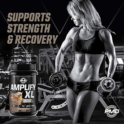 PMD Sports Amplify XL Premium Whey Protein Supplement Hydro Greens Blend - Glutamine and Whey Protein Matrix with Superfood for Muscle, Strength and Recovery - Toffee Macchiato (24 Servings)