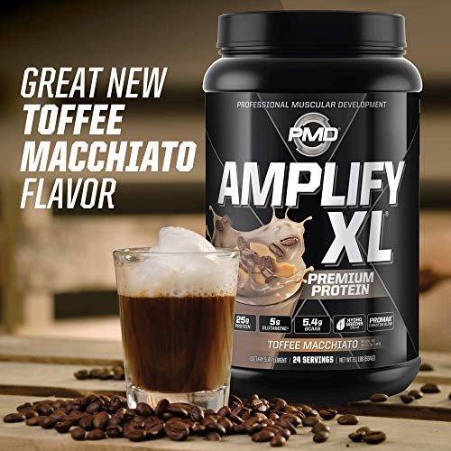 PMD Sports Amplify XL Premium Whey Protein Supplement Hydro Greens Blend - Glutamine and Whey Protein Matrix with Superfood for Muscle, Strength and Recovery - Toffee Macchiato (24 Servings)