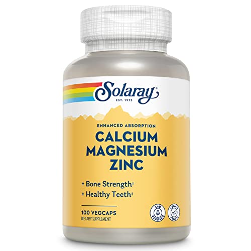 Solaray Calcium, Magnesium, Zinc | High Absorption with Glutamic Acid | Healthy Bones, Teeth, Nerve, Muscle, Heart & Immune Function Support 250ct