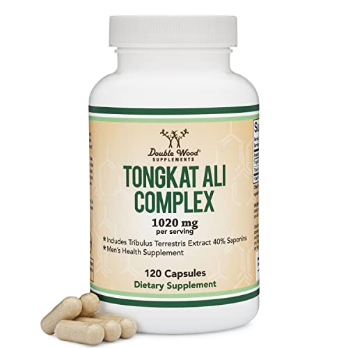 Tongkat Ali Extract 200 to 1 for Men (Longjack) Eurycoma Longifolia, 1020mg per Serving, 120 Capsules - Men's Health Support with 20mg Tribulus Terrestris (Third Party Tested) by Double Wood