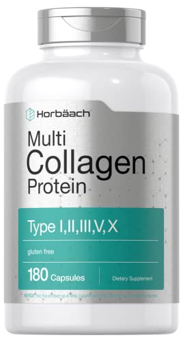 Multi Collagen Protein 2000 mg | 180 Capsules | Type I, II, III, V, X | Collagen Peptide Pills | Keto & Paleo Friendly, Gluten Free Supplement | by Horbaach