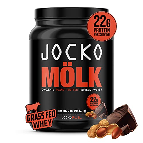 Jocko Mölk Whey Protein Powder (Chocolate Peanut Butter) - Keto, Probiotics, Grass Fed, Digestive Enzymes, Amino Acids, Sugar Free Monk Fruit Blend - Supports Muscle Recovery and Growth - 31 Servings