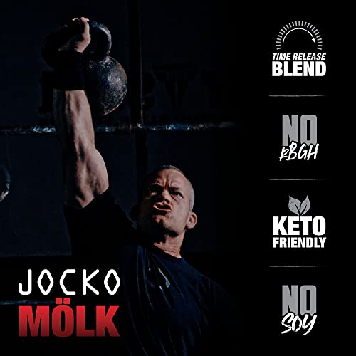 Jocko Mölk Whey Protein Powder (Strawberry) - Keto, Probiotics, Grass Fed, Digestive Enzymes, Amino Acids, Sugar Free Monk Fruit Blend - Supports Muscle Recovery and Growth - 31 Servings