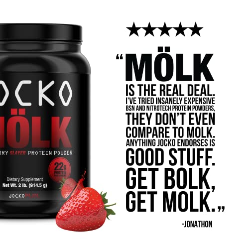 Jocko Mölk Whey Protein Powder (Strawberry) - Keto, Probiotics, Grass Fed, Digestive Enzymes, Amino Acids, Sugar Free Monk Fruit Blend - Supports Muscle Recovery and Growth - 31 Servings