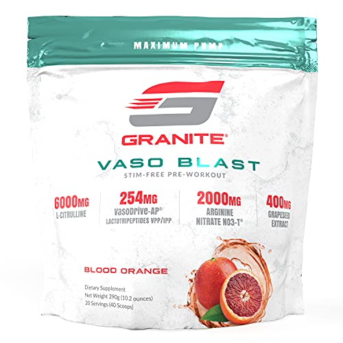 Granite® Vaso Blast Advanced 'Stim-Free' Pre-Workout | Supports Vasodialation, NO Conversion, & ACE Inhibition for Max Pump with Grapeseed Extract, Arginine Nitrite, & VasoDrive-AP®